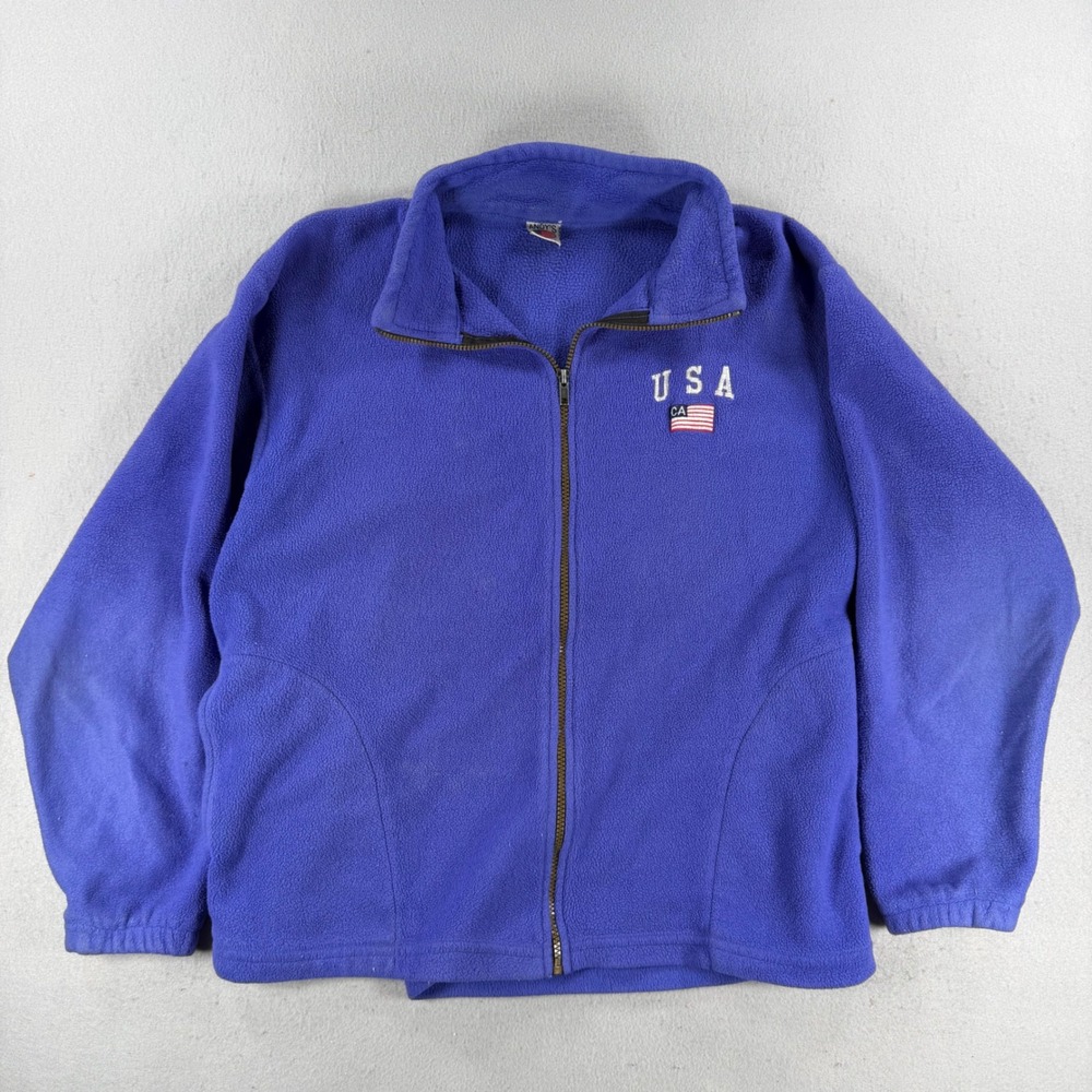90s Andy's USA Fleece Jacket Mens Medium Blue Full Zip Embroidered Made in USA
